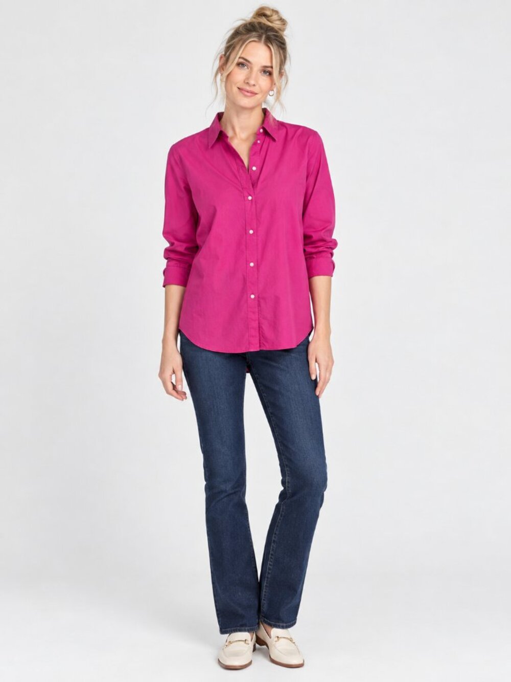 Lands' End No Iron Pinpoint Oxford Cotton Button-Down Shirt Pink Medium #A4457